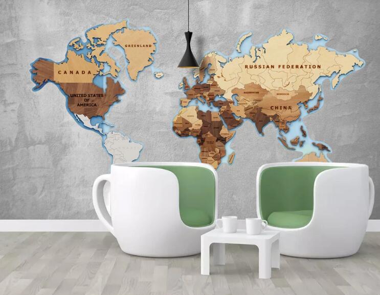 3D Map Brown Alphabet Wall Mural Wallpaper LLL 1618- Jess Art Decoration
