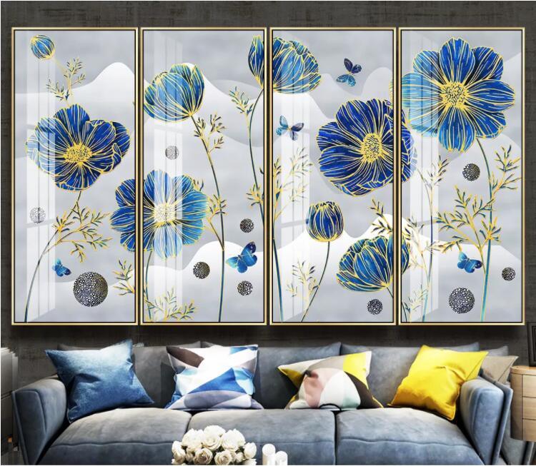 3D Blue Floral Wall Mural Wallpaper 1556- Jess Art Decoration