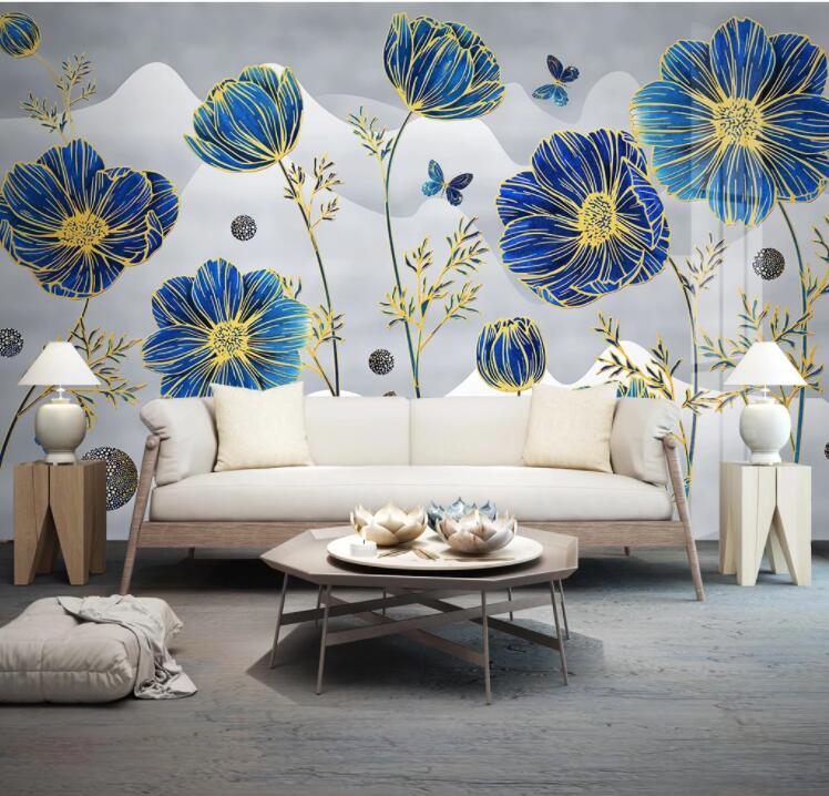 3D Blue Floral Wall Mural Wallpaper 1556- Jess Art Decoration