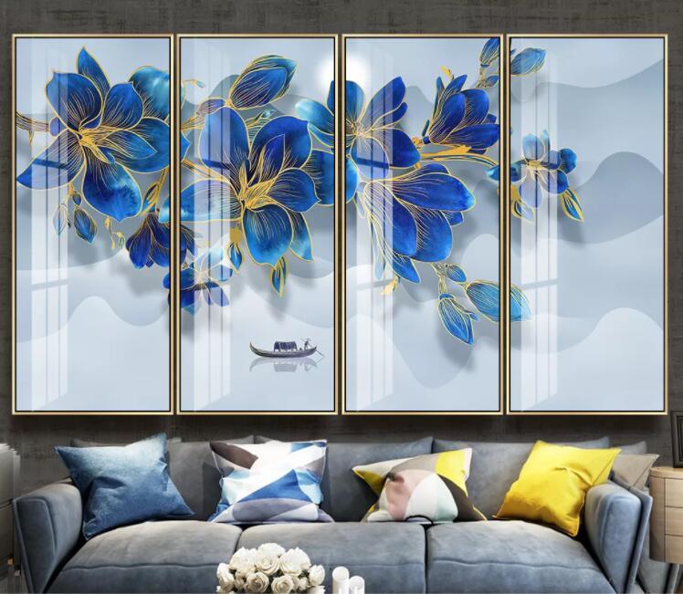3D Blue Magnolia Boat Wall Mural Wallpaper 1555- Jess Art Decoration