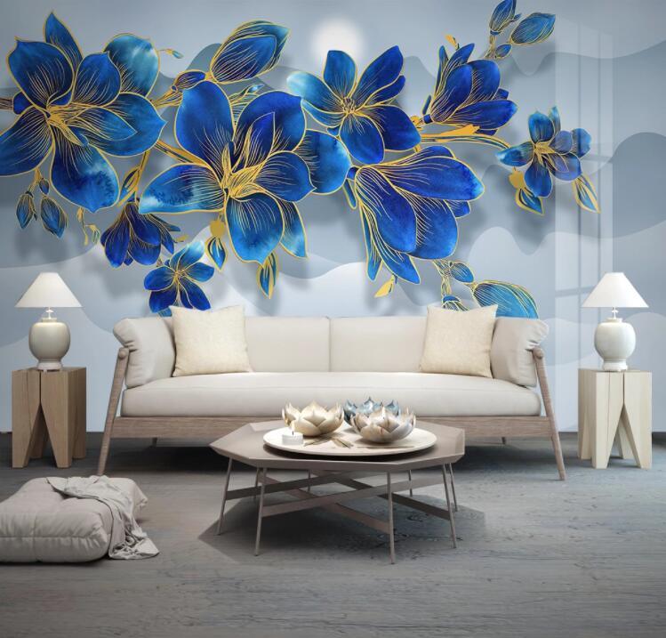 3D Blue Magnolia Boat Wall Mural Wallpaper 1555- Jess Art Decoration