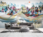 3D Mountains Forest Elk Wavy Boat Wall Mural Wallpaper 1530- Jess Art Decoration