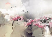 3D Mountain Peach Blossom House Crane Wall Mural Wallpaper 2697- Jess Art Decoration