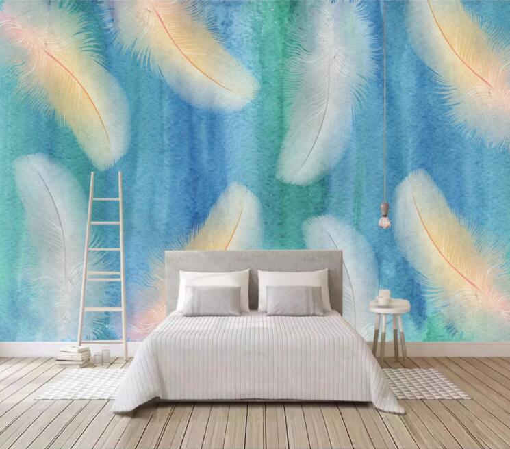3D Blue Feather Wall Mural Wallpaper 2284- Jess Art Decoration