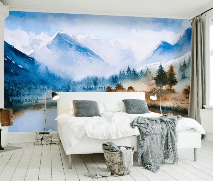 3D Blue Watercolor Forest Mountains Wall Mural Wallpaper 2018- Jess Art Decoration