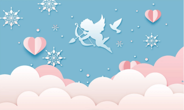 3D Blue Clouds Snowflake Cupid Heart Wall Mural Wallpaper 2022- Jess Art Decoration