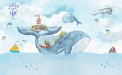 3D Blue Whale Cartoon Wall Mural Wallpaper 2074- Jess Art Decoration