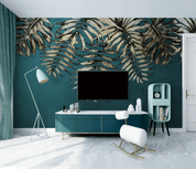 3D Blue Golden Leaves Wall Mural Wallpaper 1570- Jess Art Decoration