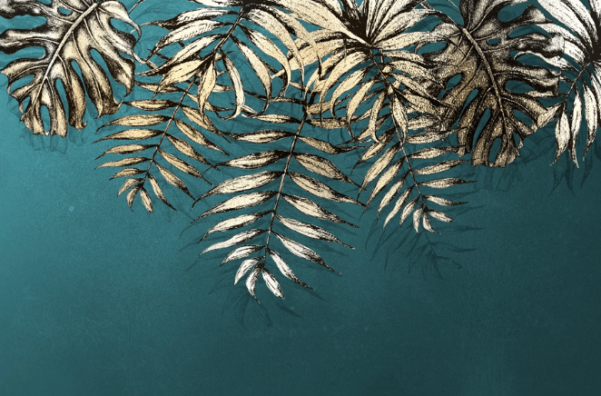 3D Blue Golden Leaves Wall Mural Wallpaper 1570- Jess Art Decoration