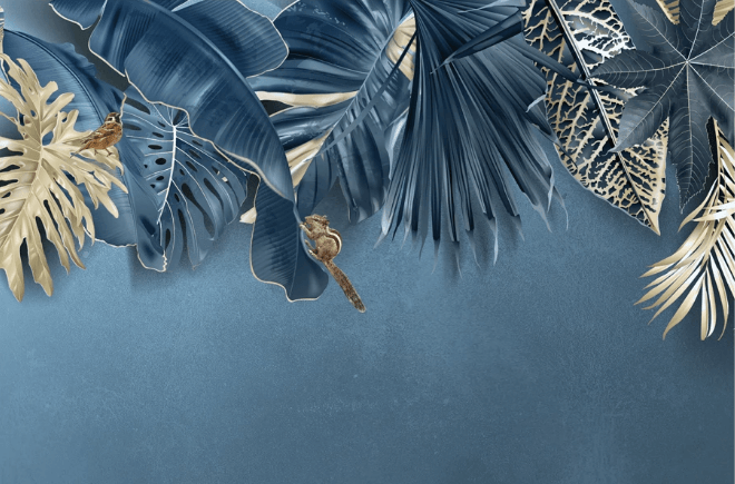 3D Blue Leaves Squirrel Bird Wall Mural Wallpaper 1538- Jess Art Decoration