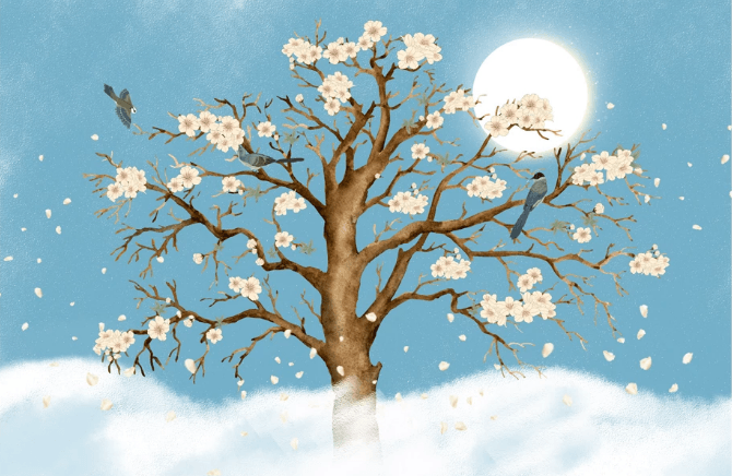 3D Blue Moon Tree Blossom Bird Wall Mural Wallpaper 2409- Jess Art Decoration