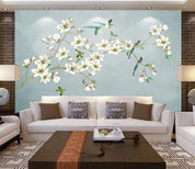3D Blue Blossom Branch Bird Wall Mural Wallpaper 2428- Jess Art Decoration