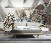 3D Snow Forest Geometric Wall Mural Wallpaper 1298- Jess Art Decoration