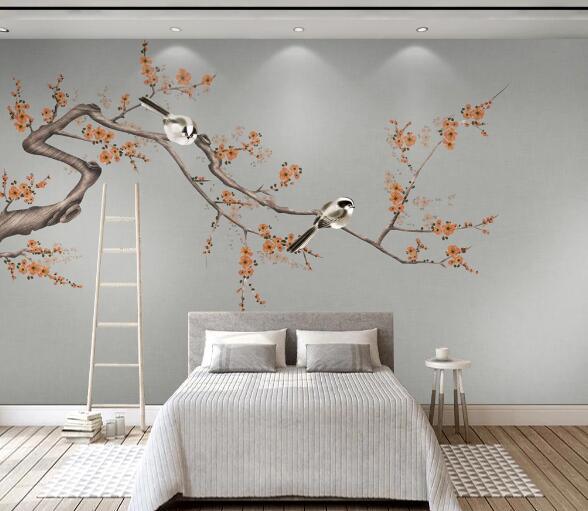 3D Blossom Branch Bird Wall Mural Wallpaper 1419- Jess Art Decoration