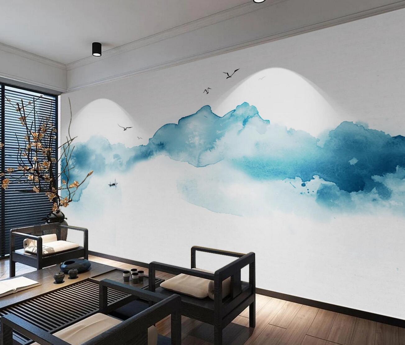 3D Blue Watercolor Boat Bird Wall Mural Wallpaper 1891- Jess Art Decoration