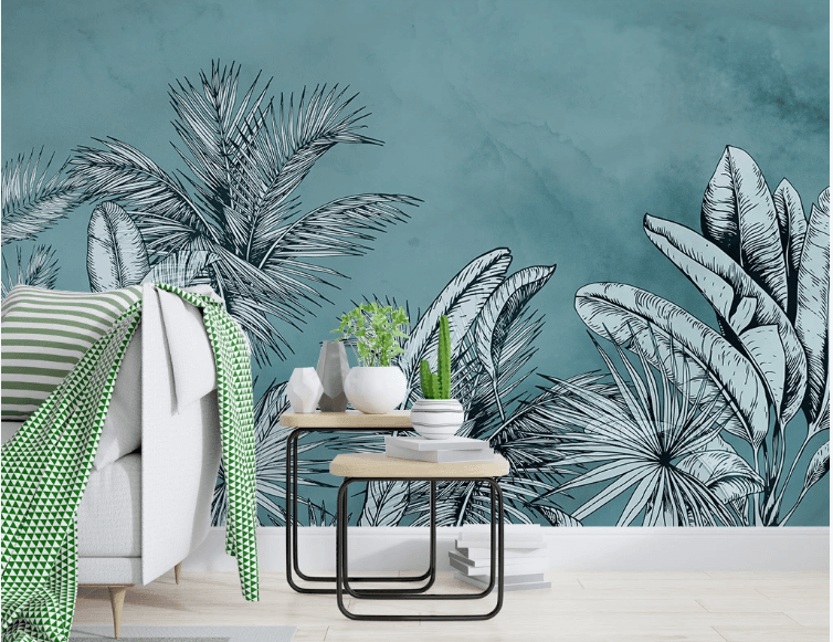 3D Blue Tropical Plants Wall Mural Wallpaper 07- Jess Art Decoration