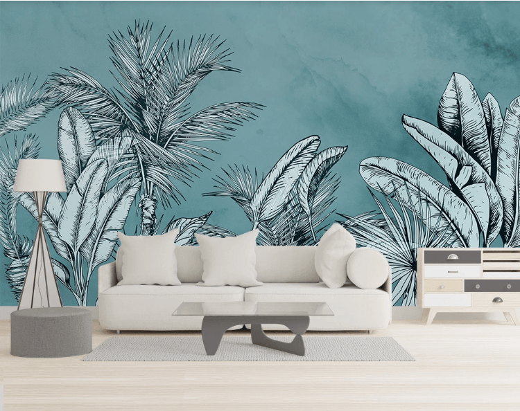 3D Blue Tropical Plants Wall Mural Wallpaper 07- Jess Art Decoration