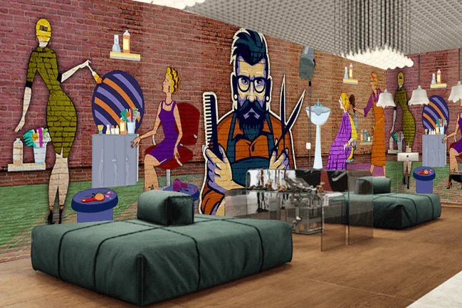 3D Red Barbershop Hair Salon Barber Perm Brick Wall Mural Wallpaper SF075- Jess Art Decoration