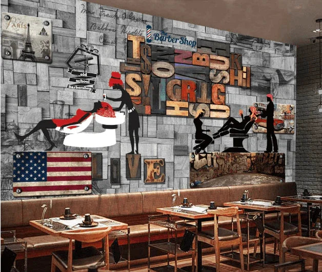 3D Retro Barbershop Letter Eiffel Tower Women Wall Mural Wallpaper SF014- Jess Art Decoration