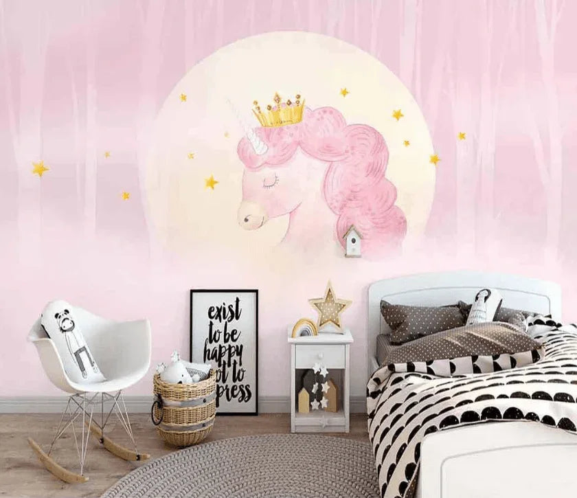 3D Cartoon Hand Drawn Pastel Pink Horse Animal Star Background Wall Mural Wallpaper LXL- Jess Art Decoration