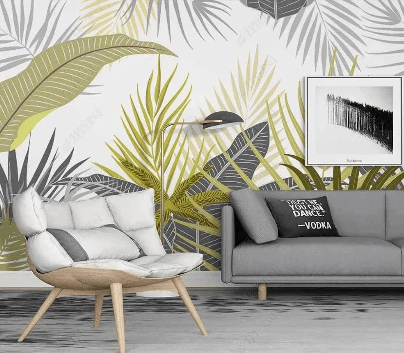 3D Hand Drawn Green Leaves Plant Background Wall Mural Wallpaper LXL- Jess Art Decoration