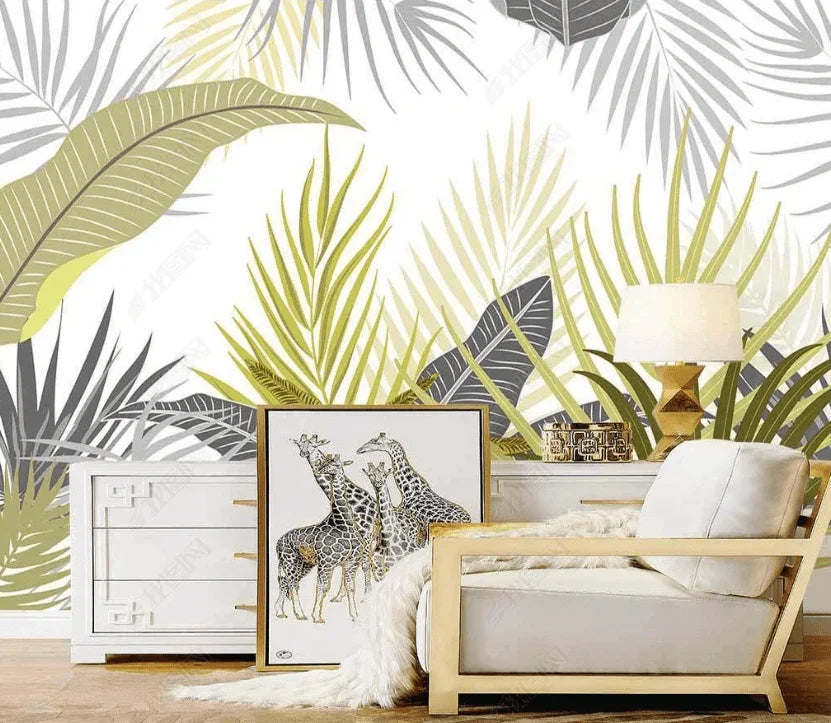 3D Hand Drawn Green Leaves Plant Background Wall Mural Wallpaper LXL- Jess Art Decoration