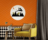 3D Vintage Moon Mountain Buck Animal Sign Orange Background Wall Mural Wallpaper LXL- Jess Art Decoration