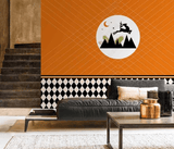 3D Vintage Moon Mountain Buck Animal Sign Orange Background Wall Mural Wallpaper LXL- Jess Art Decoration