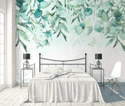 3D Watercolour Hand Drawn Green Leaves Plant Background Wall Mural Wallpaper LXL- Jess Art Decoration