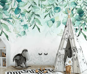 3D Watercolour Hand Drawn Green Leaves Plant Background Wall Mural Wallpaper LXL- Jess Art Decoration
