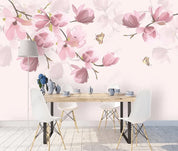 3D Hand Drawn Pink Floral Plant Butterfly Background Wall Mural Wallpaper LXL- Jess Art Decoration
