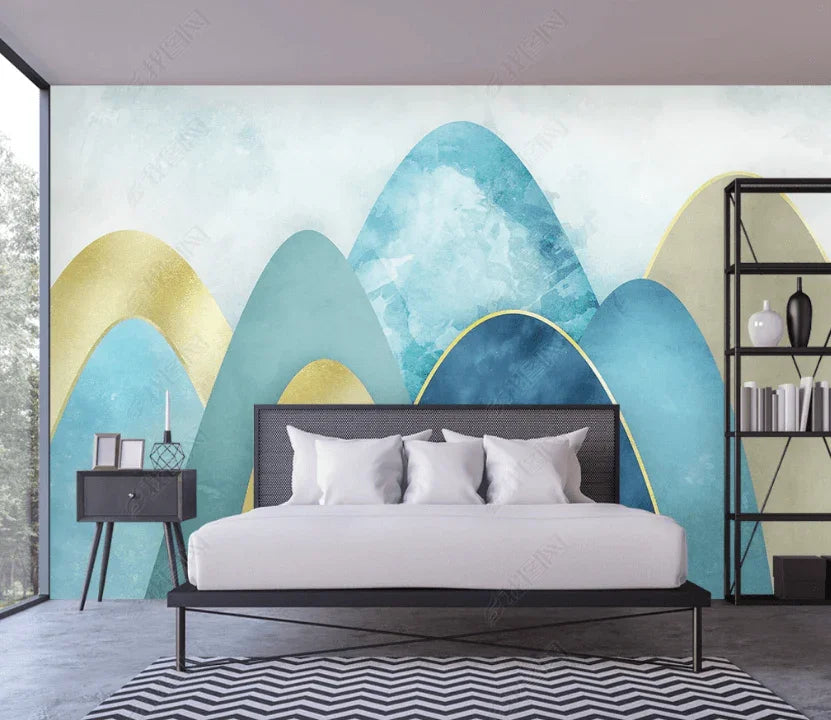 3D Hand Drawn Watercolour Blue Arched Geometric Background Wall Mural Wallpaper LXL- Jess Art Decoration