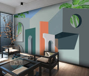 3D Hand Drawn Modern Design Building Palm Tree Background Wall Mural Wallpaper LXL- Jess Art Decoration