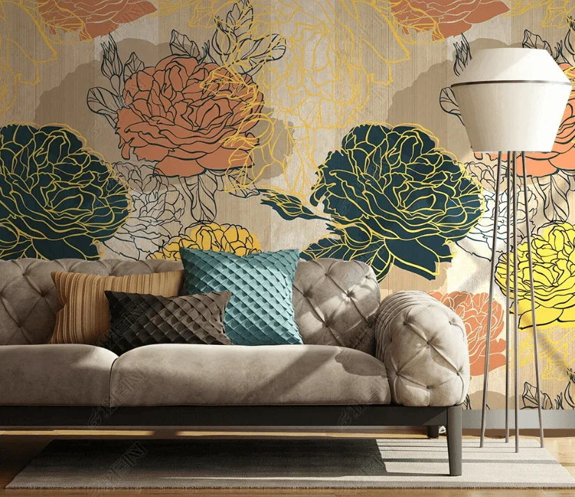 3D Hand Drawn Floral Pattern Wall Mural Wallpaper LQH 150- Jess Art Decoration