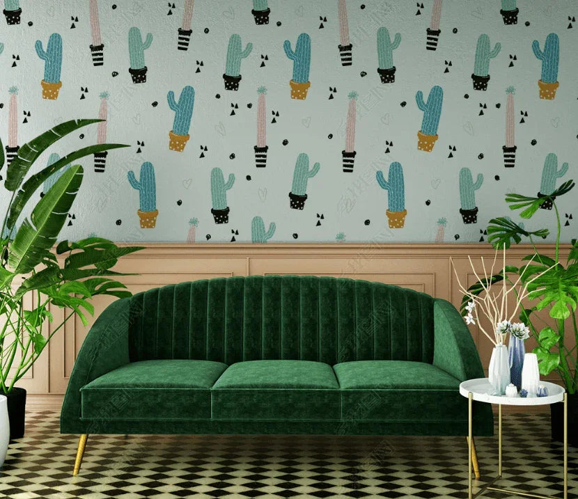 3D Hand Drawn Cactus Green Wall Mural Wallpaper LQH 298- Jess Art Decoration