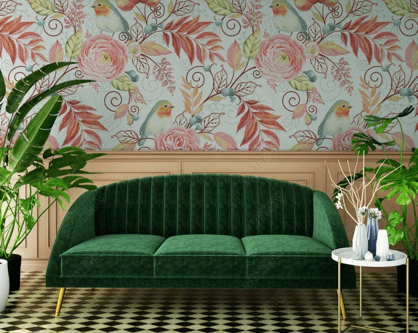 3D Hand Drawn Tropical Pink Leaf Wall Mural Wallpaper LQH 303- Jess Art Decoration