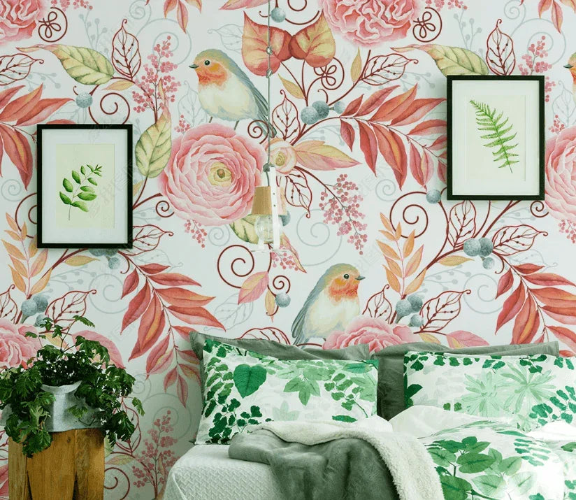 3D Hand Drawn Tropical Pink Leaf Wall Mural Wallpaper LQH 303- Jess Art Decoration