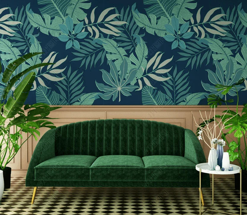 3D Hand Drawn Tropical Green Leaf Wall Mural Wallpaper LQH 340- Jess Art Decoration