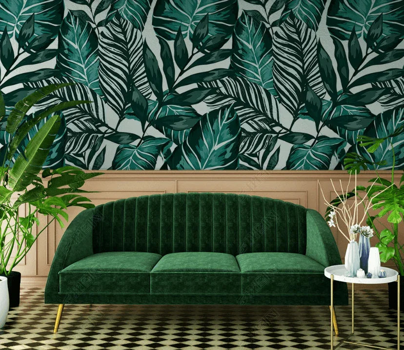 3D Hand Drawn Tropical Green Leaf Wall Mural Wallpaper LQH 362- Jess Art Decoration