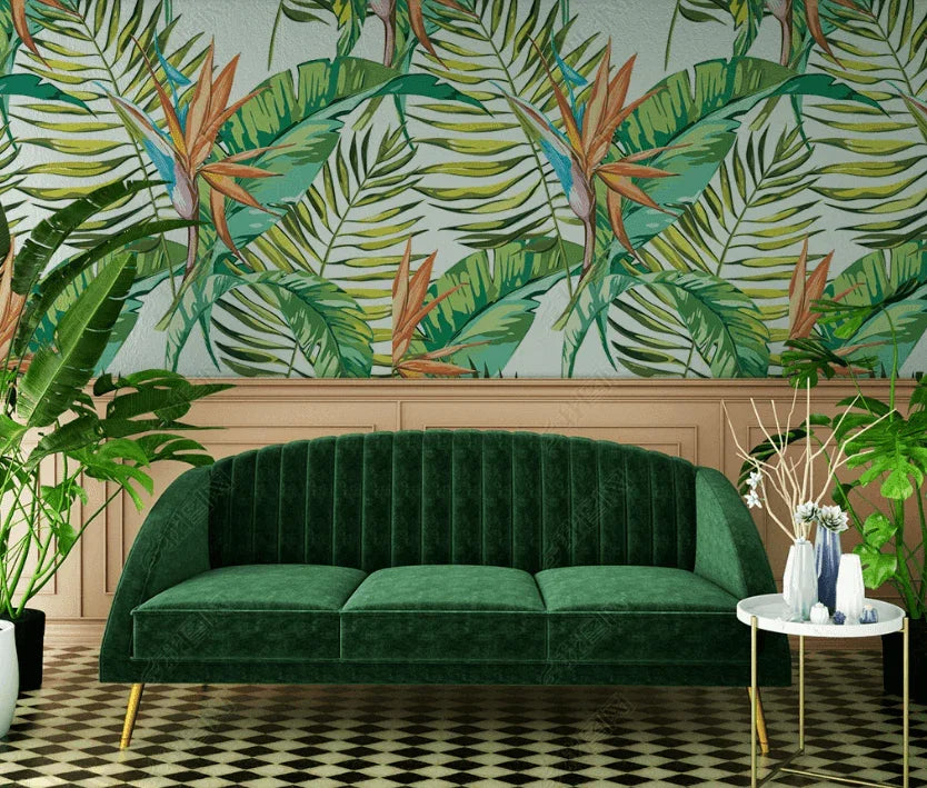 3D Hand Drawn Tropical Green Leaf Wall Mural Wallpaper LQH 376- Jess Art Decoration