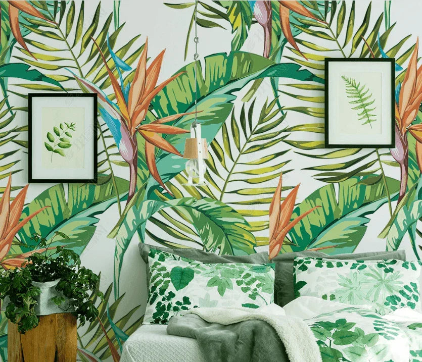 3D Hand Drawn Tropical Green Leaf Wall Mural Wallpaper LQH 376- Jess Art Decoration