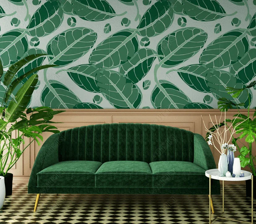 3D Hand Drawn Tropical Green Wall Mural Wallpaper LQH 377- Jess Art Decoration