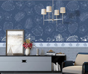 3D Hand Drawn Floral Leaves Plant Blue Background Wall Mural Wallpaper LXL- Jess Art Decoration
