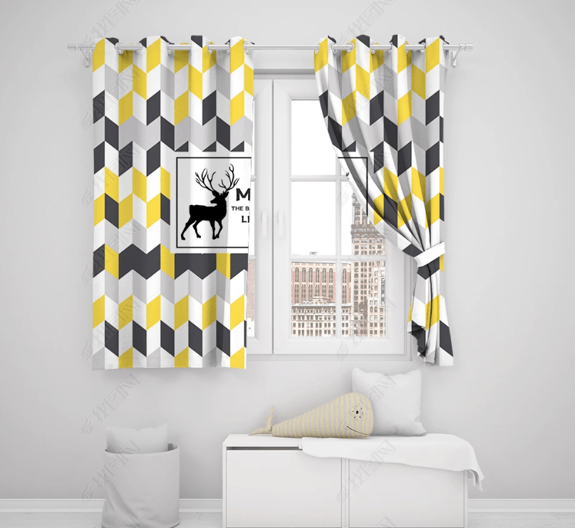 3D Yellow Abstract Geometric Pattern Curtains and Drapes LQH 3- Jess Art Decoration
