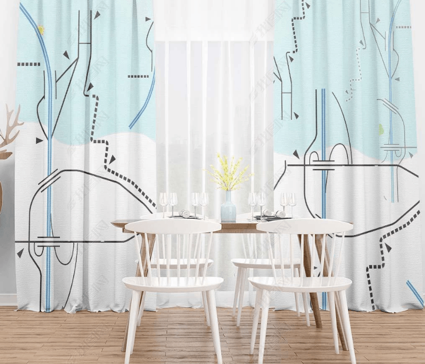 3D Abstract Blue Artistic Curtains and Drapes LQH 23- Jess Art Decoration