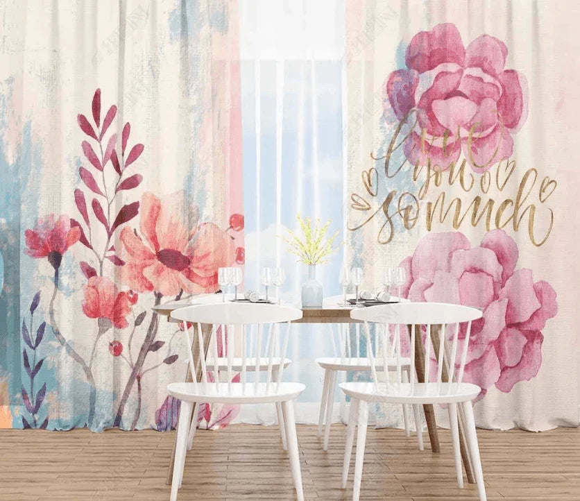3D Hand Drawn Pink Floral Curtains and Drapes LQH 43- Jess Art Decoration