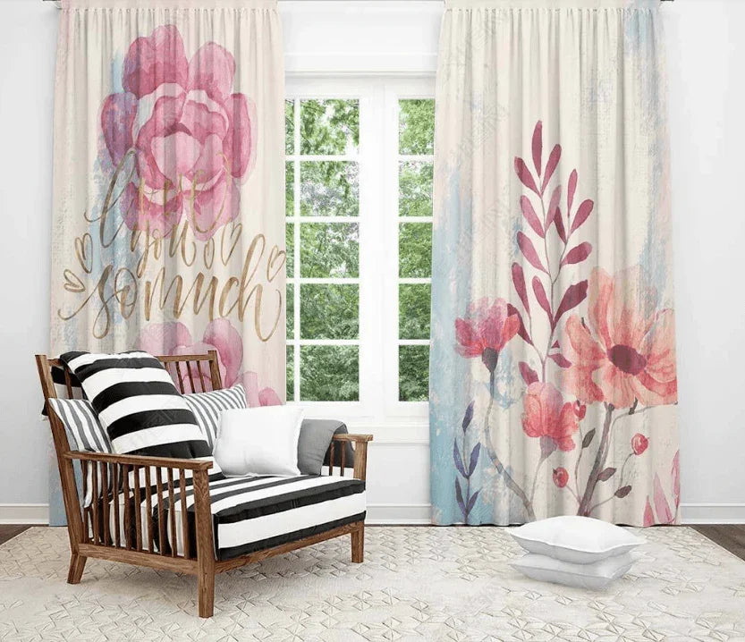 3D Hand Drawn Pink Floral Curtains and Drapes LQH 43- Jess Art Decoration