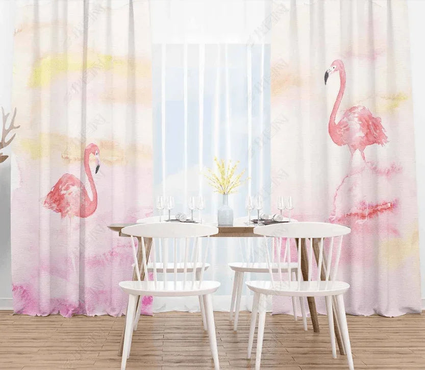 3D Watercolor Animal Flamingo Curtains and Drapes LQH 53- Jess Art Decoration