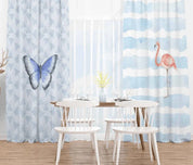 3D Watercolor Blue Butterfly Flamingo Curtains and Drapes LQH 57- Jess Art Decoration