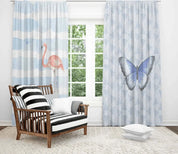 3D Watercolor Blue Butterfly Flamingo Curtains and Drapes LQH 57- Jess Art Decoration